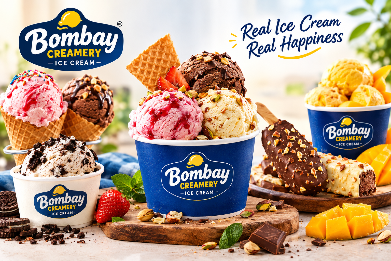 Bombay Creamery ice cream scoops, cups and bars